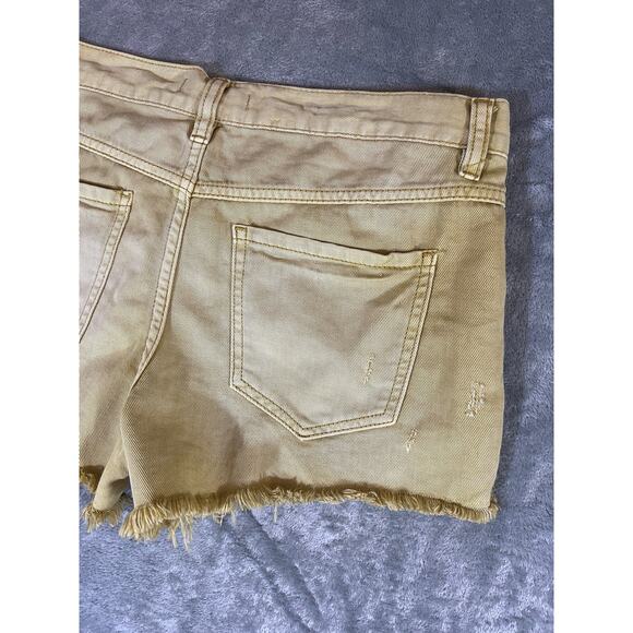Free People Short Shorts Denim Women’s 27 Mustard Yellow Washed Distressed Fray - Picture 10 of 12
